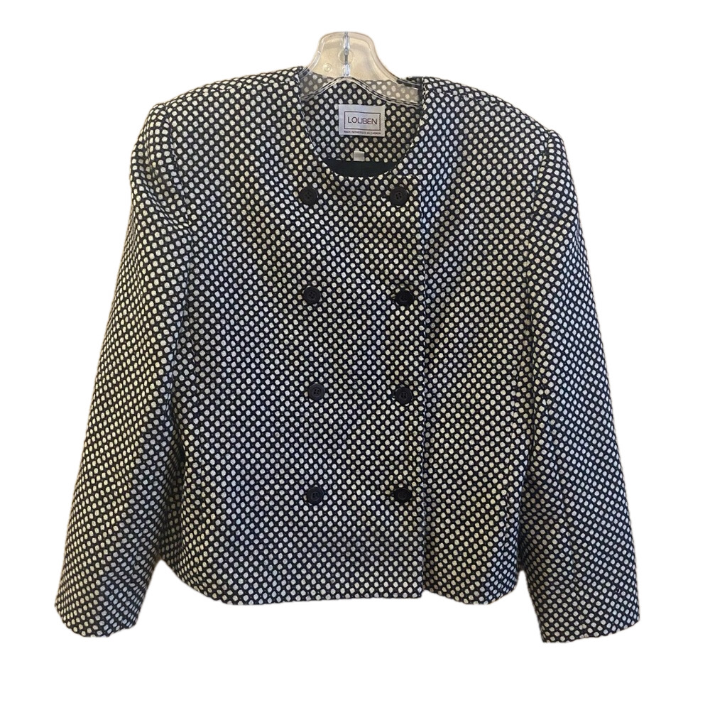 Vintage Louben Size 12 Women’s Black and White Lined Virgin Wool Short Jacket